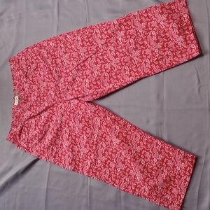 Evan Picone Cropped Pants Womens Size 14 Red White Twill Paisley‎ High Rise Wide